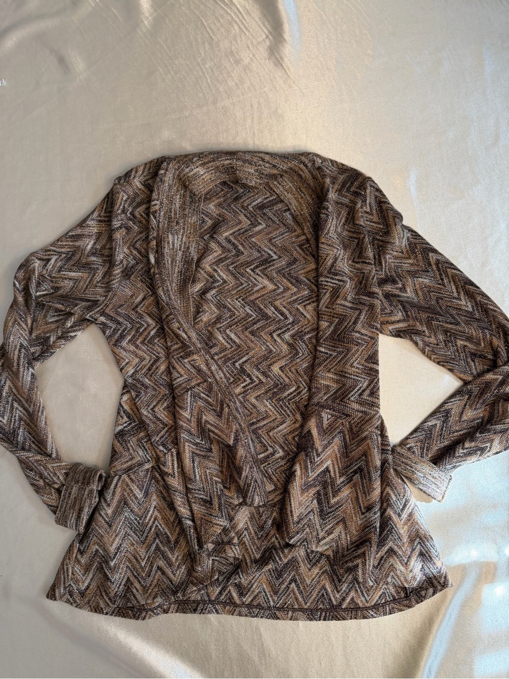 Apt. 9 Metallic Gold and Brown Chevron Open Front Cardigan Sweater Small Y2K